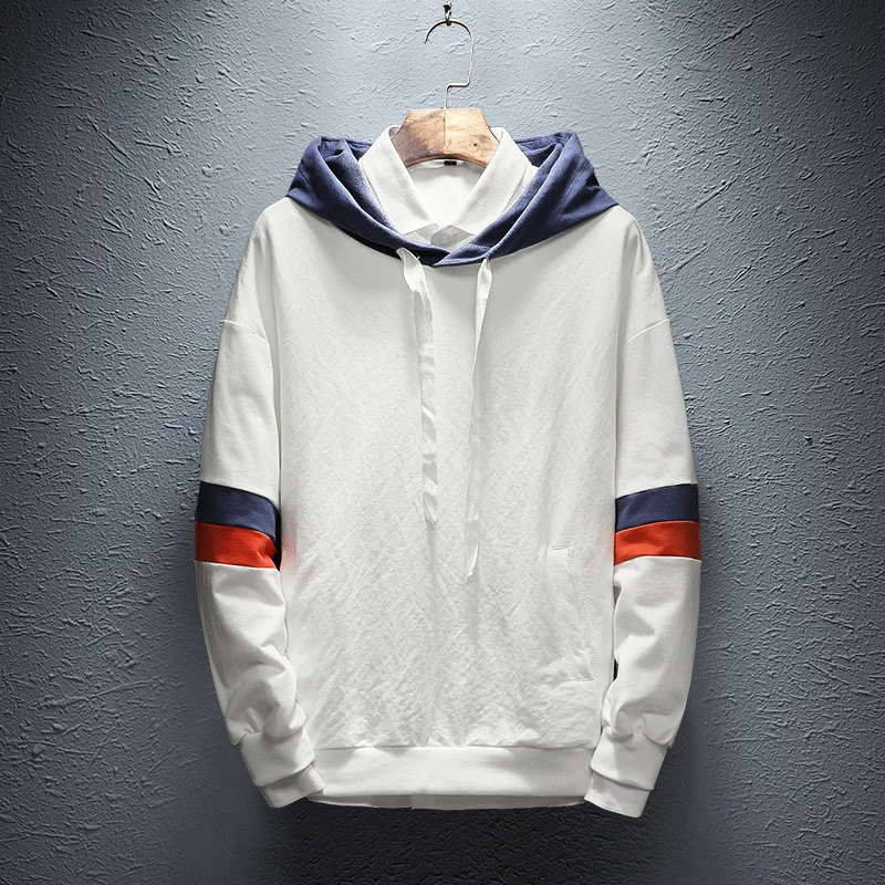 

XXXXL Plus Size Patchwork White Hooded Sweatshirts Men Pullover Red Hoodies 2019 Autumn Plain Hoodies Streetwear sudadera hombre