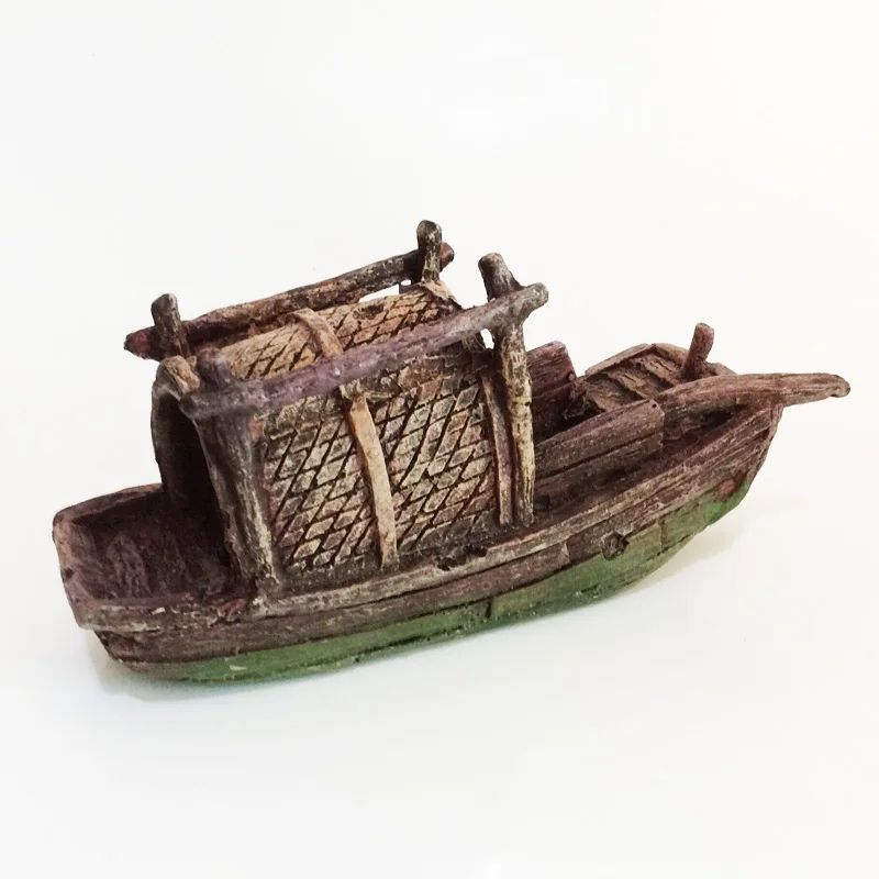 Винтаж деревянный Рыбалка лодка смолы аквариума украшение орнамент