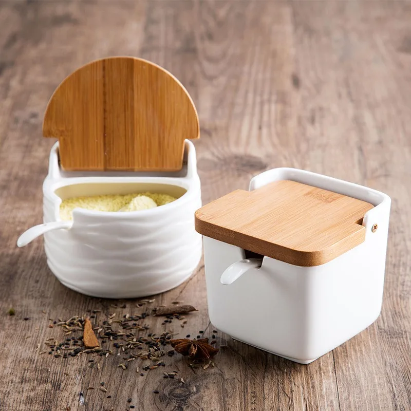 

White Color Ceramics Creative Seasoning Box Spice Jar Set Condiment Cruet Bottle Condiment Pot Salt Sugar Storage Pepper Caster