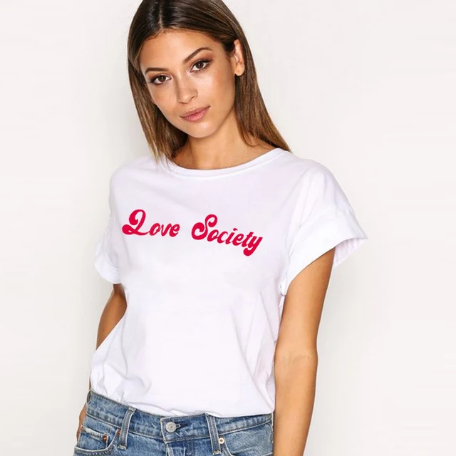 LUSLOS Love Society Red Letter Print Women Slogan T Shirt White Casual  Summer Short Sleeve Super Soft Tshirt Female Tee Shirt|T-Shirts| -  AliExpress