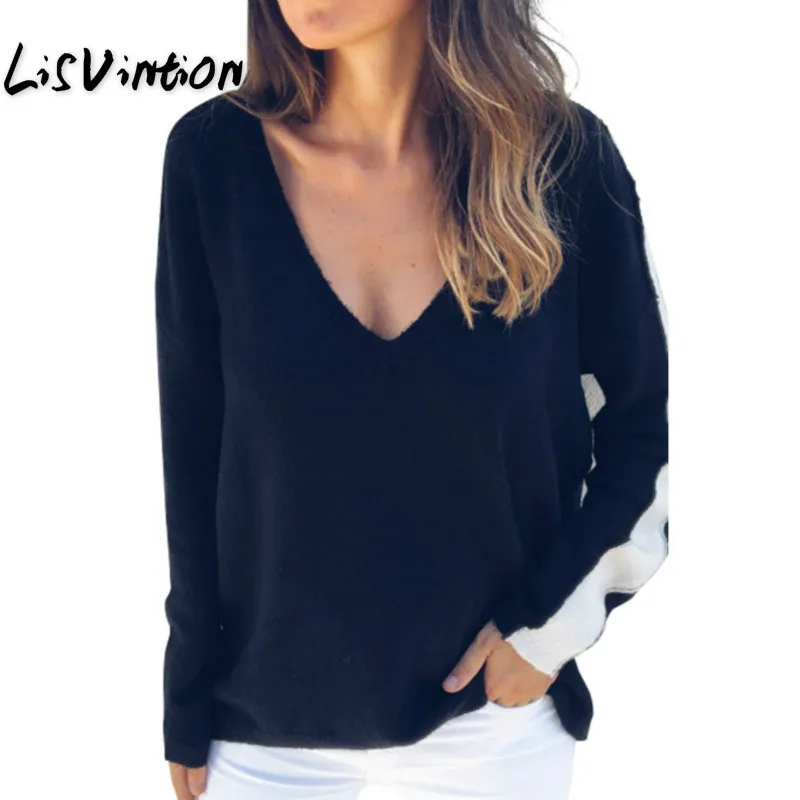

New Autumn Winter Knitting Casual Long Sleeve Patchwork Sweater Loose Female Sweaters Fashion Women Clothing