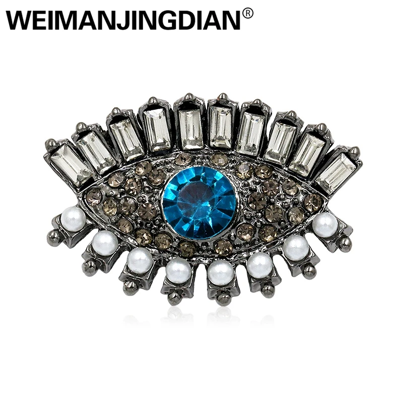 

WEIMANJINGDIAN Brand New Arrival Blue and Black Crystal Rhinestones Eye Brooch Pins for Women