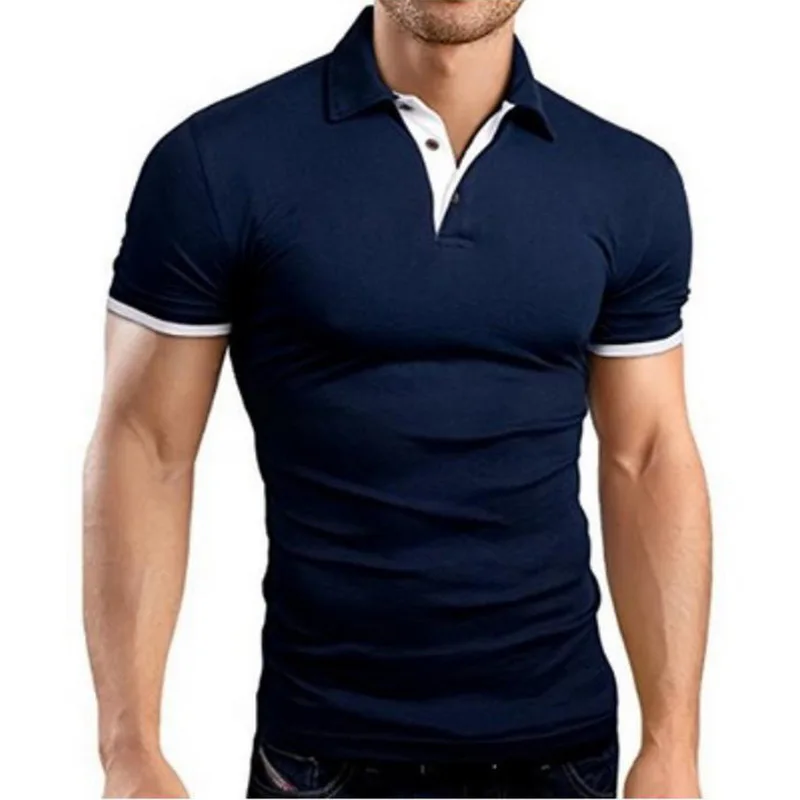 NIBESSER Mens Polo Shirt New Summer Short Sleeve Turn-over Collar Slim Tops Casual Breathable Solid Color Business Shirt - Цвет: Navy