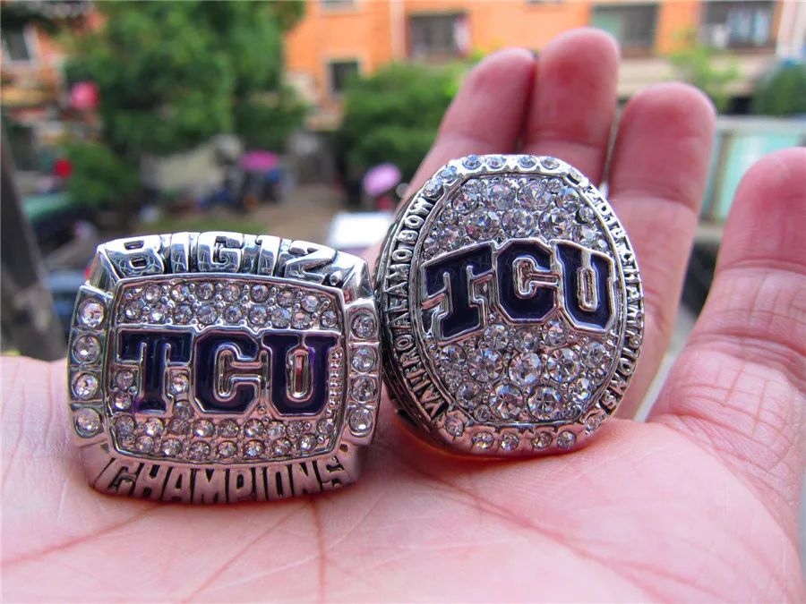 Drop Shipping 2014 2016 TCU Horned Frogs Big 12 Championship Ring Set 2 Together solid souvenir