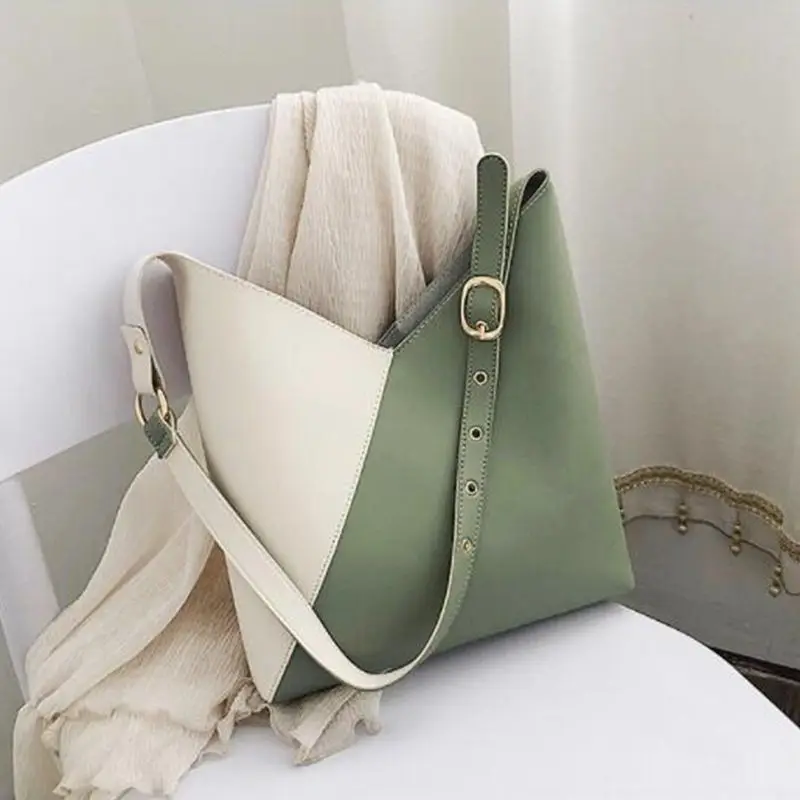 

Splicing Contrast PU Leather Bucket Bags For Women 2019 Summer Crossbody Bags Lady Shoulder Messenger Bag Female Travel Handbags