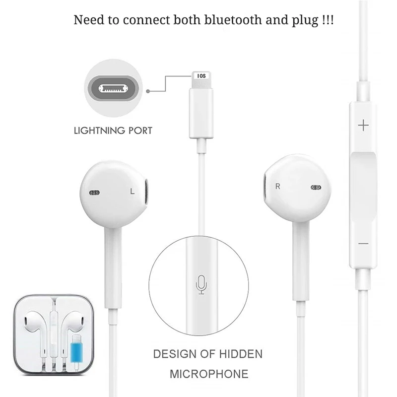 Для Lightnings Bluetooth Проводные Наушники вкладыши стерео с микрофоном вызова слушать
