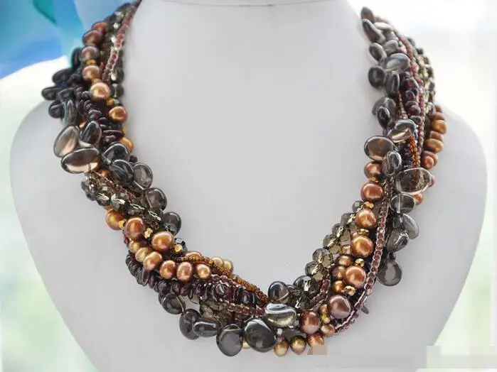 

song voge gem nanJ0945 8strands coffee baroque freshwater faceted smoky quartz necklace