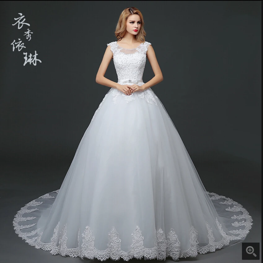 

Vestido De Festa white lace appliques ball gown wedding dress cap sleeve hollow back sexy beaded bride dresses best selling 2019