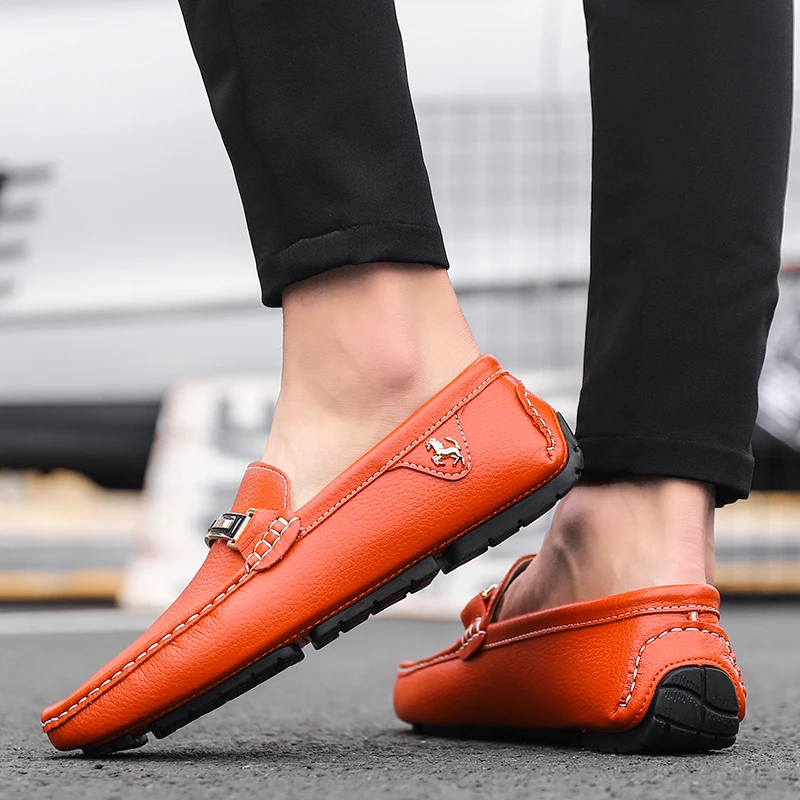 ALCUBIEREE Brand Genuine Leather Loafers High Quality Mens Driving Shoes Summer Casual Slip-on Flat Moccasins Male Boat Shoes