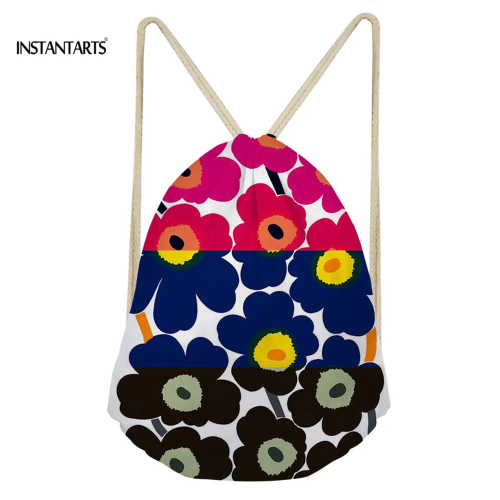 INSTANTARTS Colorful Poppy Flower Pattern Drawstring Bags Drawstring Backpack Women Men Small Beach String Shoulder Bag