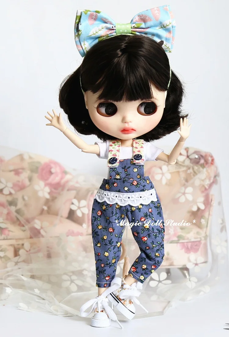 

[MG448] New Free Shipping Blyth Doll Outfits #Purple with Flower Print Overall Fit for Neoblythe Azone Doll Clothes for Retail