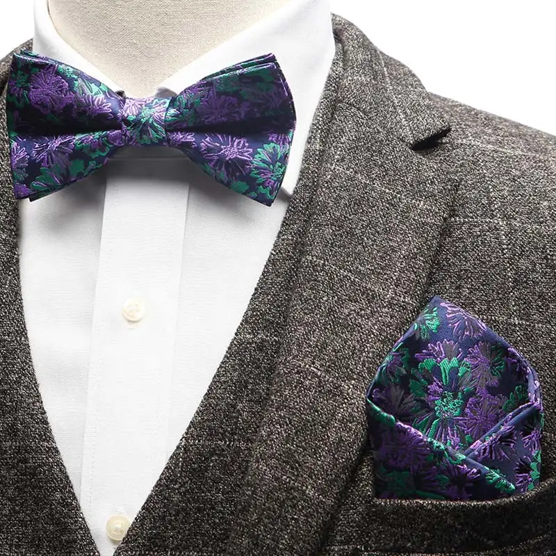 YISHLINE набор-2 мужской галстук-бабочка и карманный квадратный набор в полоску с цветочным узором пейсли мужские галстуки смокинг Свадебные аксессуары регулируемые - Цвет: YW2B-12