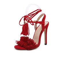 Women Summer Shoes Gladiator High Heel Sandals 2016 Fashion Brand Tassels Sandlias Blue Red Sexy Ladies Shoes size 35-40 Q2