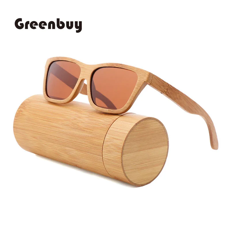 

GREENBUY bamboo carbide environmentally friendly carbonized fashion retro men's sunglasses