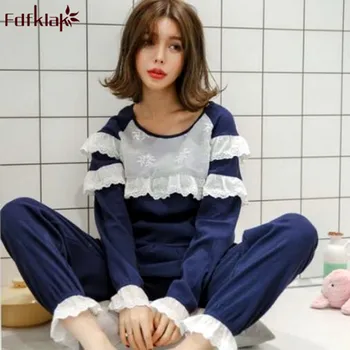 

Fdfklak Sweet princess sleepwear set cotton autumn winter pajamas for women long sleeve lounge home clothes girl's pijama suit
