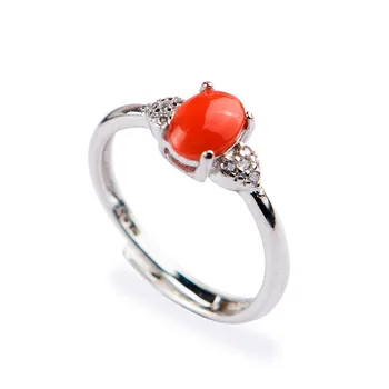 

925 Sterling Silver Fine Jewelry Party Wedding Rings For Women Adjustable Size Red Natural Coral Ring