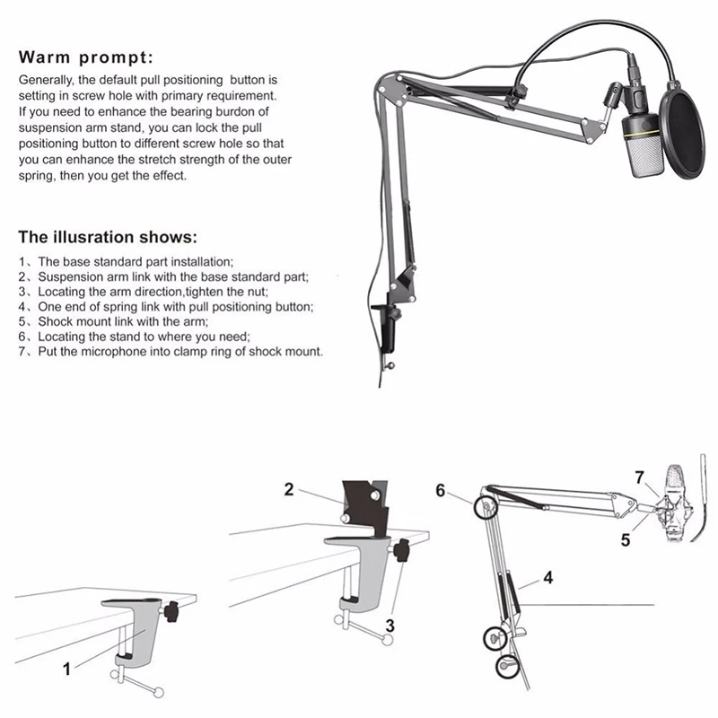 Расширяемый держатель для записи микрофона подвеска стрелы ножницы Стенд Поддержка Arm с микрофоном клип Настольный монтажный зажим