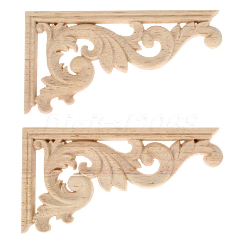 13x7cm Wood Carving Decal Corner Unpainted Wooden Miniature Onlay Applique Frame