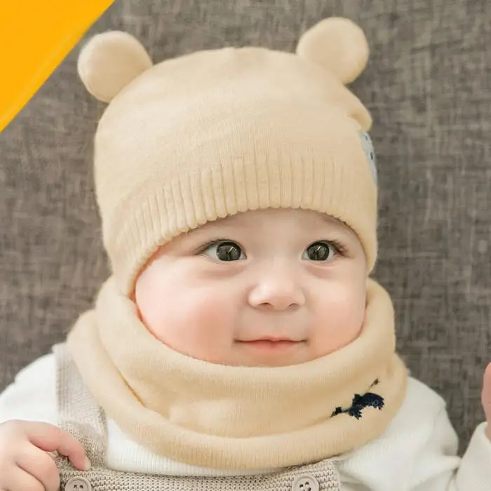 Детские зимние Кепки s наборы с шарфом теплая вязаная шапочка Кепки Милые Носки с рисунком медведя из мультика шапочка CX17