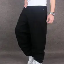 Мужские Широкие джинсовые штаны в стиле хип-хоп, черные повседневные джинсовые брюки, мешковатые джинсы для рэпера, скейтборда, свободные джинсы, джоггеры 71805