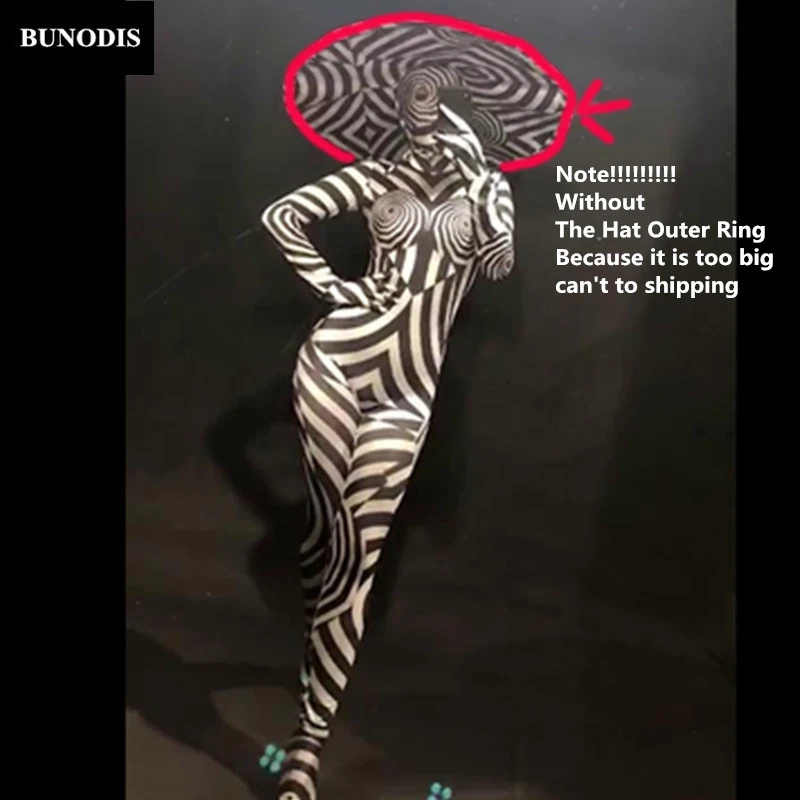 

ZD263 Women Stage Wear Customes 3D Printed Zebra Pattern Bodysuit (Without Hat Outer Ring) Nightclub Party Celebrate Show Dancer