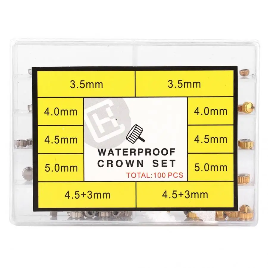 

Pro Steel Watch Crowns Parts Replacement Accessories Durable Watch CrownWatch Parts Repairing Tool Kit with Box for Watchmaker