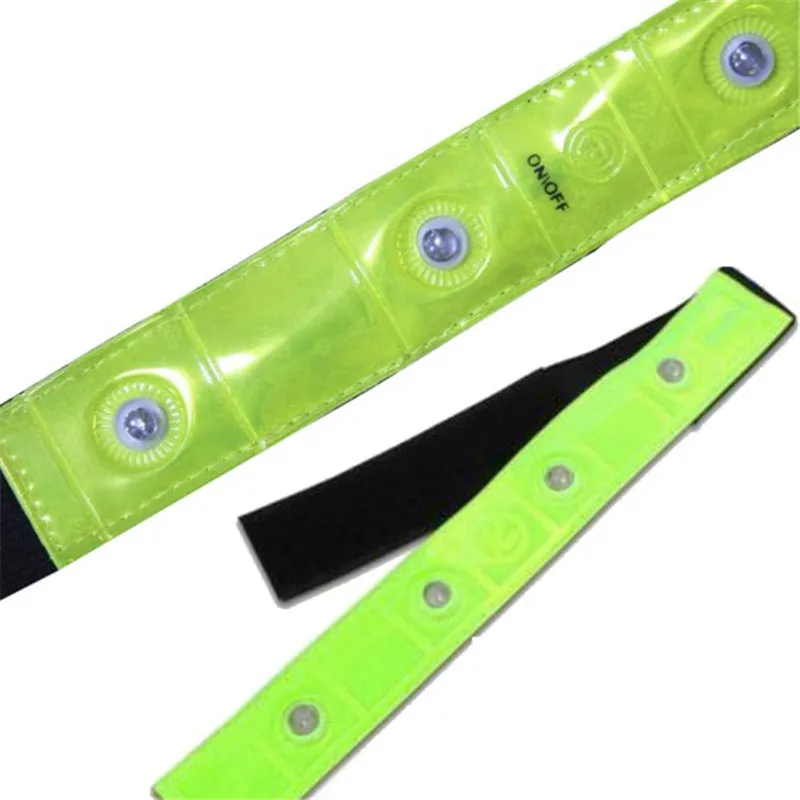 Safety Outdoor Reflective Yellow Armband Red LED Lights Running Cycling Jogging Walking Arm Warmers New