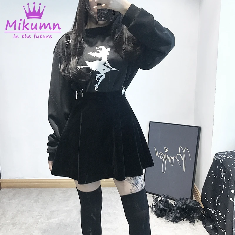 

Women's Skirt Punk Girls Love Clip Velvet Strap Mini Skirt Japanese Harajuku Preppy Style Lolita Kawaii Skirts Suspender Skirts