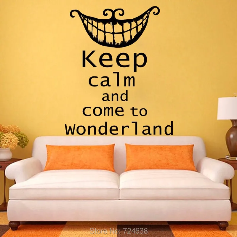 Alice in Wonderland Quote Wall Decal Vinyl Sticker Nursery Bedroom Home Decor Interior Design Art Murals , Keep Calm Wallpaper