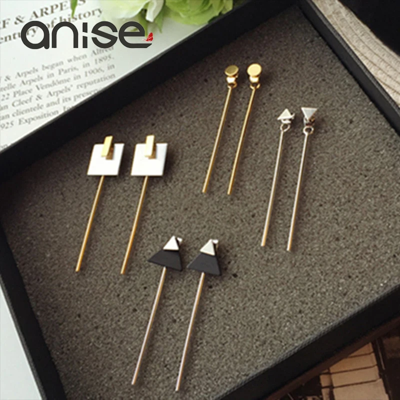

Anise Hot Sale Bars Round Square Triangle Neckband Stud Earrings Simple Alloy Geometric Piercing Earring Removable Ear Jacket