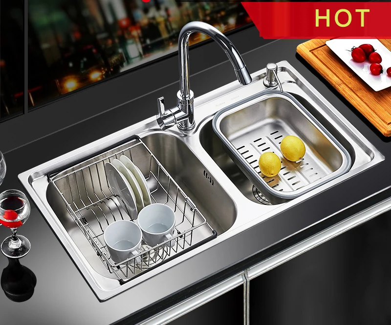 

Cobbe Modern Manual sink Vessel Set With Multi-functional Chrome Pull Out Faucet Double Slot Trough Stainless Steel Undermount
