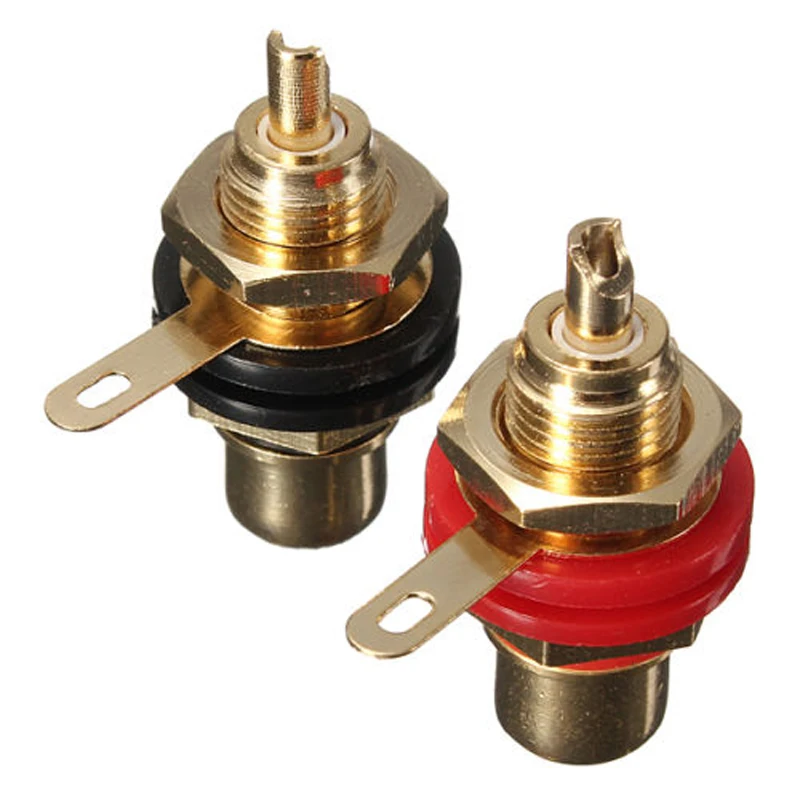 1pair/lot Gold Plated Speaker Terminal Audio Adapter RCA Phono Female Chassis Panel Sockets Connectors Black & Red