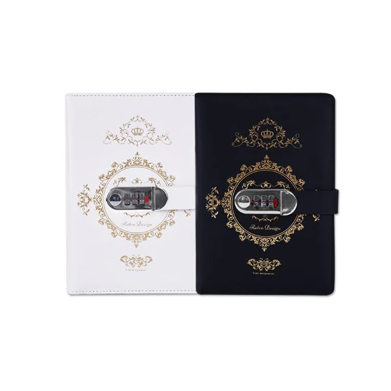 

Gold stamping vintage code this student diary with a lock notebook Japanese thick gift box set stationery book