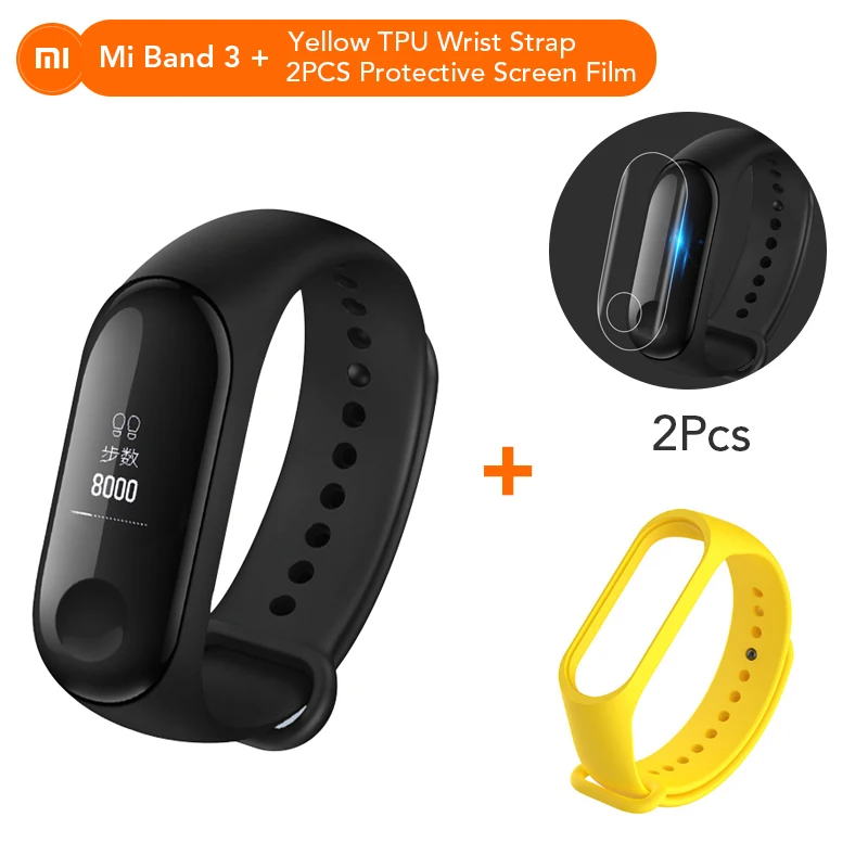 Xiaomi mi-браслет 3 Bluetooth 4,2 Xao mi Xio mi умный спортивный браслет OLED mi band 3 Smartband Xaio mi пульсометр 0 - Цвет: Add Yellow Strap