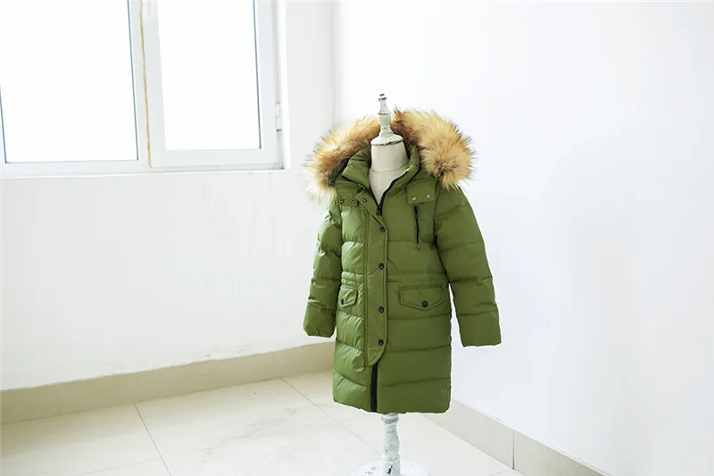 2018 модная детская куртка-пуховик воротник из натурального меха длинная толстая зимняя куртка Детское пальто для девочек теплая верхняя