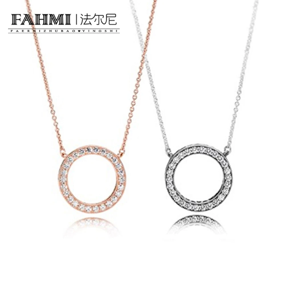 

FAHMI 2017 New High Quality Real 925 Sterling silver pendant Rose Gold Color Brand Crystal Necklace Fashion jewelry for Women