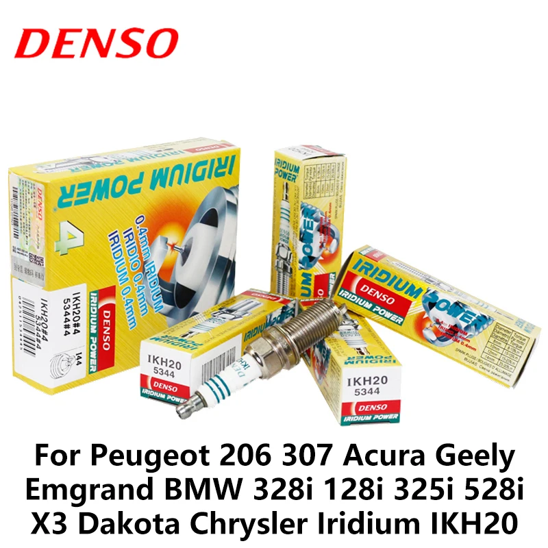 Автомобильная свеча зажигания DENSO для peugeot 206 Acura Geely Emgrand BMW 328i 128i 325i 528i X3 Dakota Chrysler Iridium IKH20