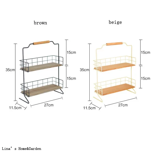 2 ярусная настольная подставка деревянная металлическая мини полка для дома Органайзер
