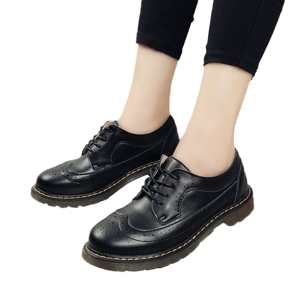 Female Retro Brock Single Shoes College Leather Boots Women Martin Shoes British Wind WomenBoots #g8