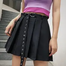 Уличная мода маленькие черные юбки высокие поясная пряжка пояс с плиссированной юбкой Темный ветер полудлина BF тонкий