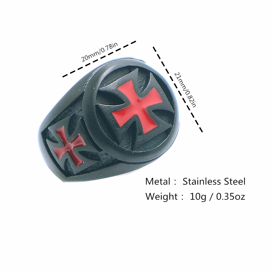 

Newest Mens Boys 316L Stainless Steel Cool Black Red Cross Biker Classic Ring