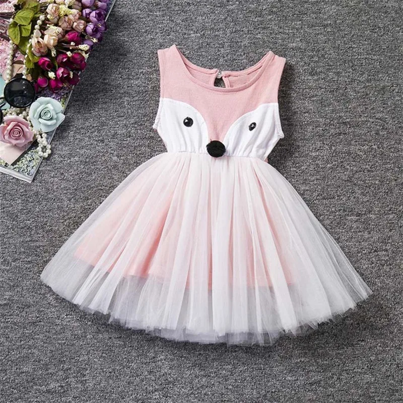 

COMFY KIDS Baby Girls Sleeveless Cute Fox Dress One Piece Princess Tutu Summer Kids Dresses for Girls Clothes