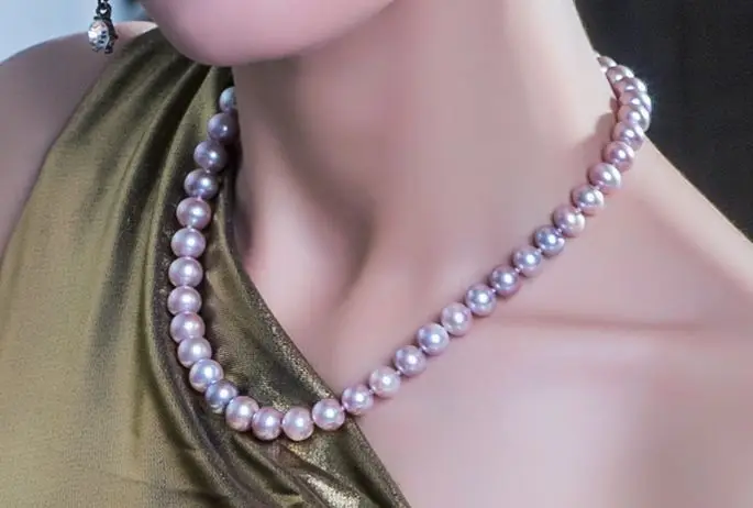 

gorgeous 10-11MM SOUTH SEA ROUND LAVENDER PEARL NECKLACE 18" 14//k