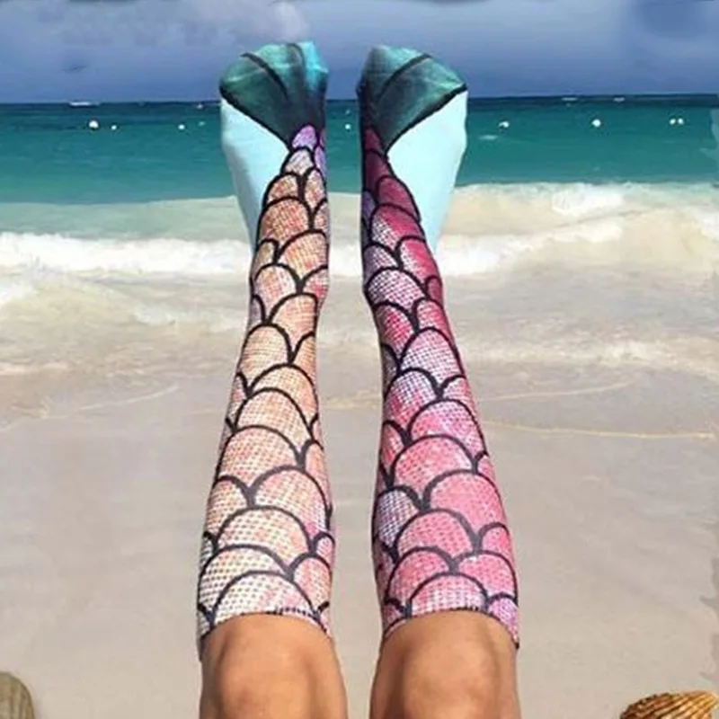 Женские длинные носки с рисунками для девочек милые женские хлопчатобумажные забавные носки принцессы носки «русалка» модные носки без пятки рождественские подарки