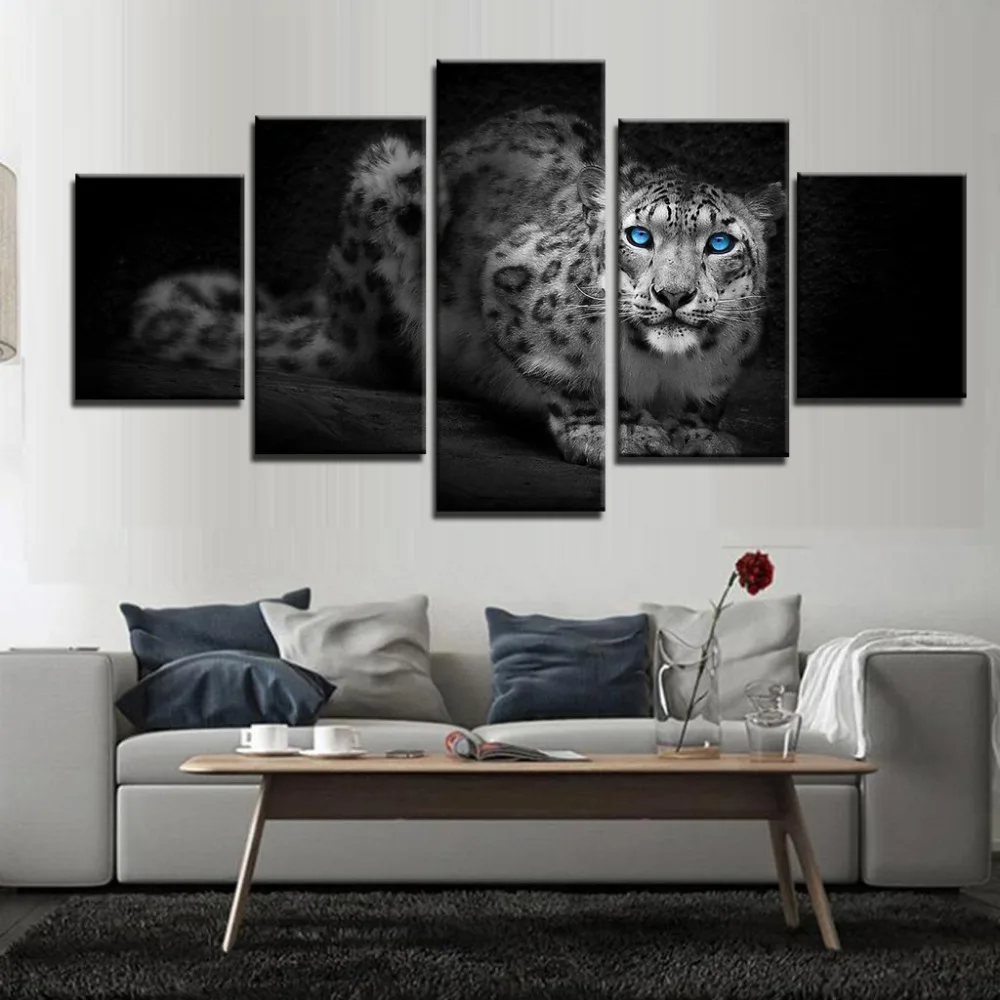 

HD Wall Home Decoration Modern Paintings Printed Framework Modular Posters 5 Panel Animal Leopard Tableau Art Pictures Canvas