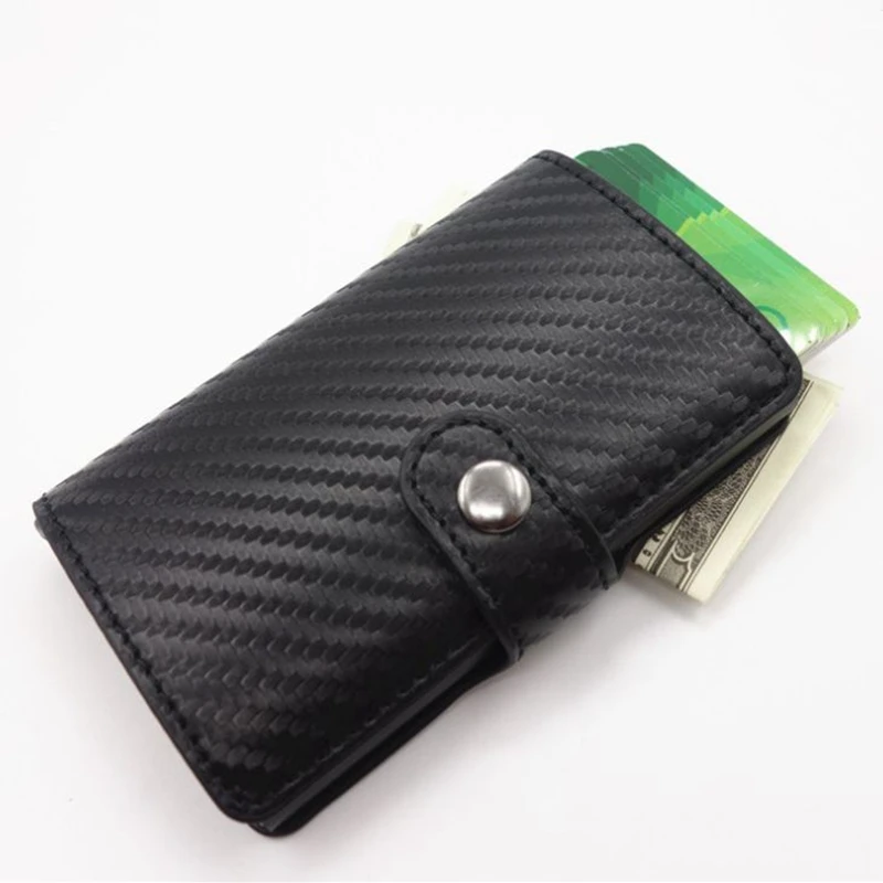 

2017 New Antitheft Wallet High Quality Carbon Pu Leather Wallet Slim Men Leather RFID Slim Wallet Automatic Credit Card Case