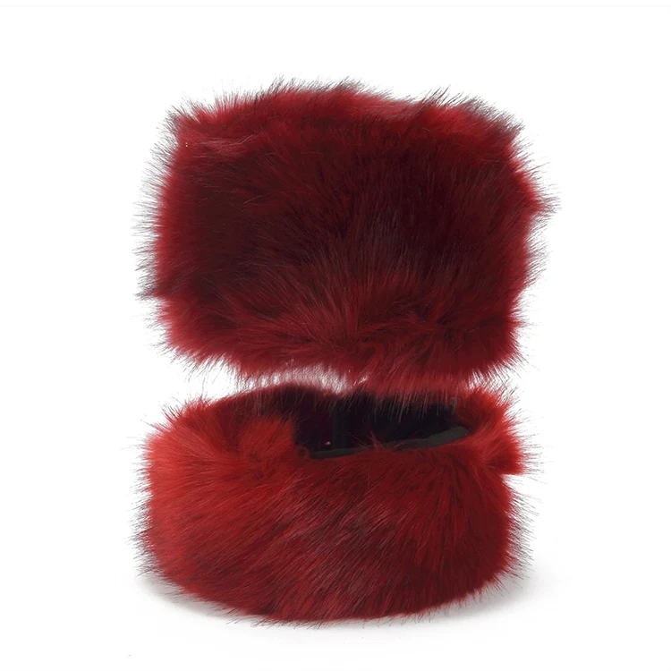 FOXMOTHER новая зимняя черная белая серая из искусственного меха лиса Россия теплая шапка и шарф набор для женщин дамы - Цвет: Бургундия