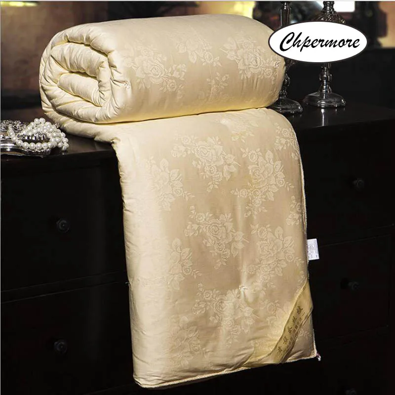 Chpermore Natural Mulberry Silk Quilt Thicker Winter Duvets High-grade luxury Comforters 100% Cotton cover King Queen size - Цвет: beige