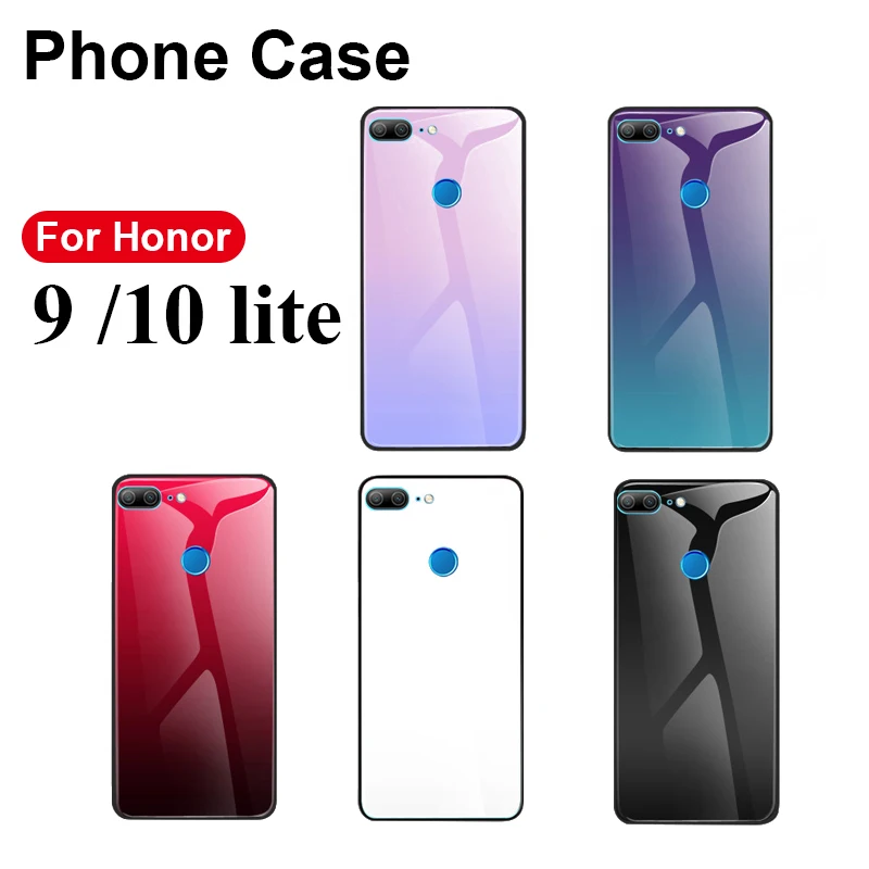 

Gradient color glass phone case for huawei honor 9 lite case on honor 10 lite light life 9lite 9light honor9 bumper shell copue