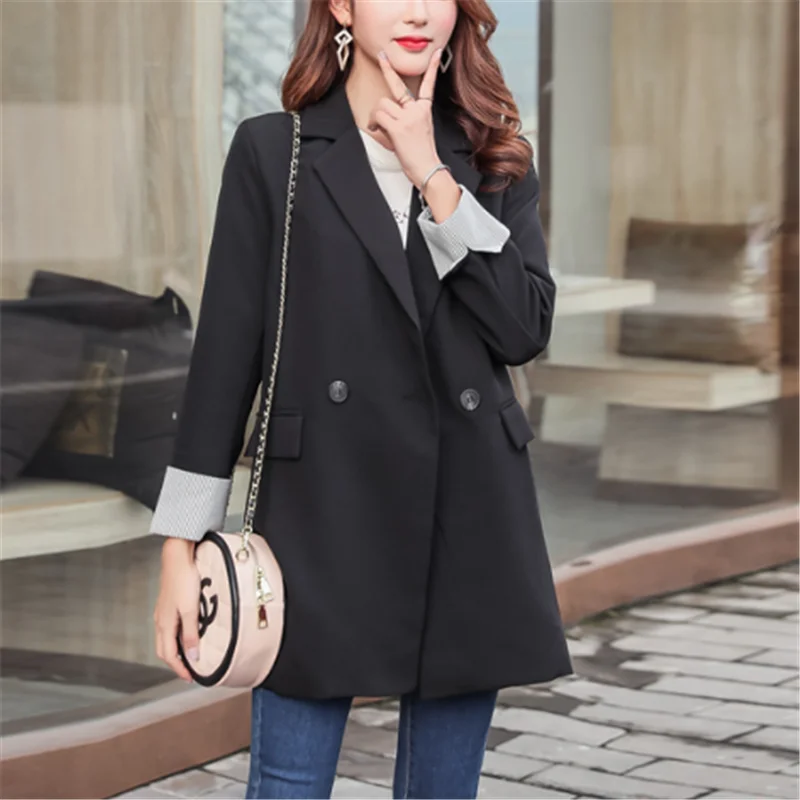 Women Blazers and Jackets Korean Fashion Woman Suit Jacket Coat Autumn Black OL Suit Coat Plus Size Women Patchwork Striped Coat